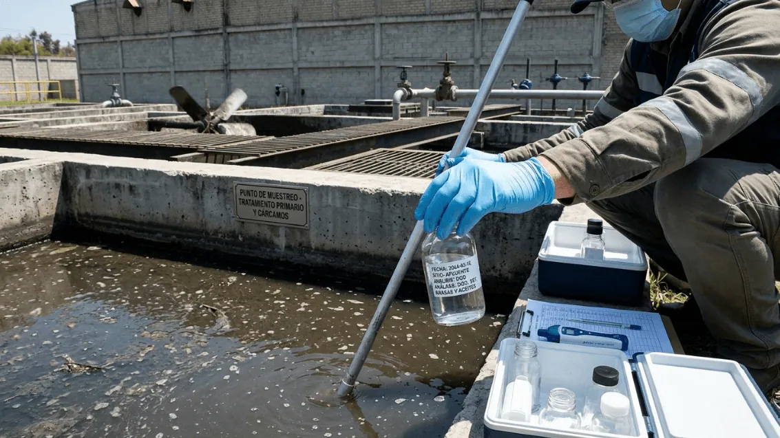 Análisis de muestra de agua en laboratorio